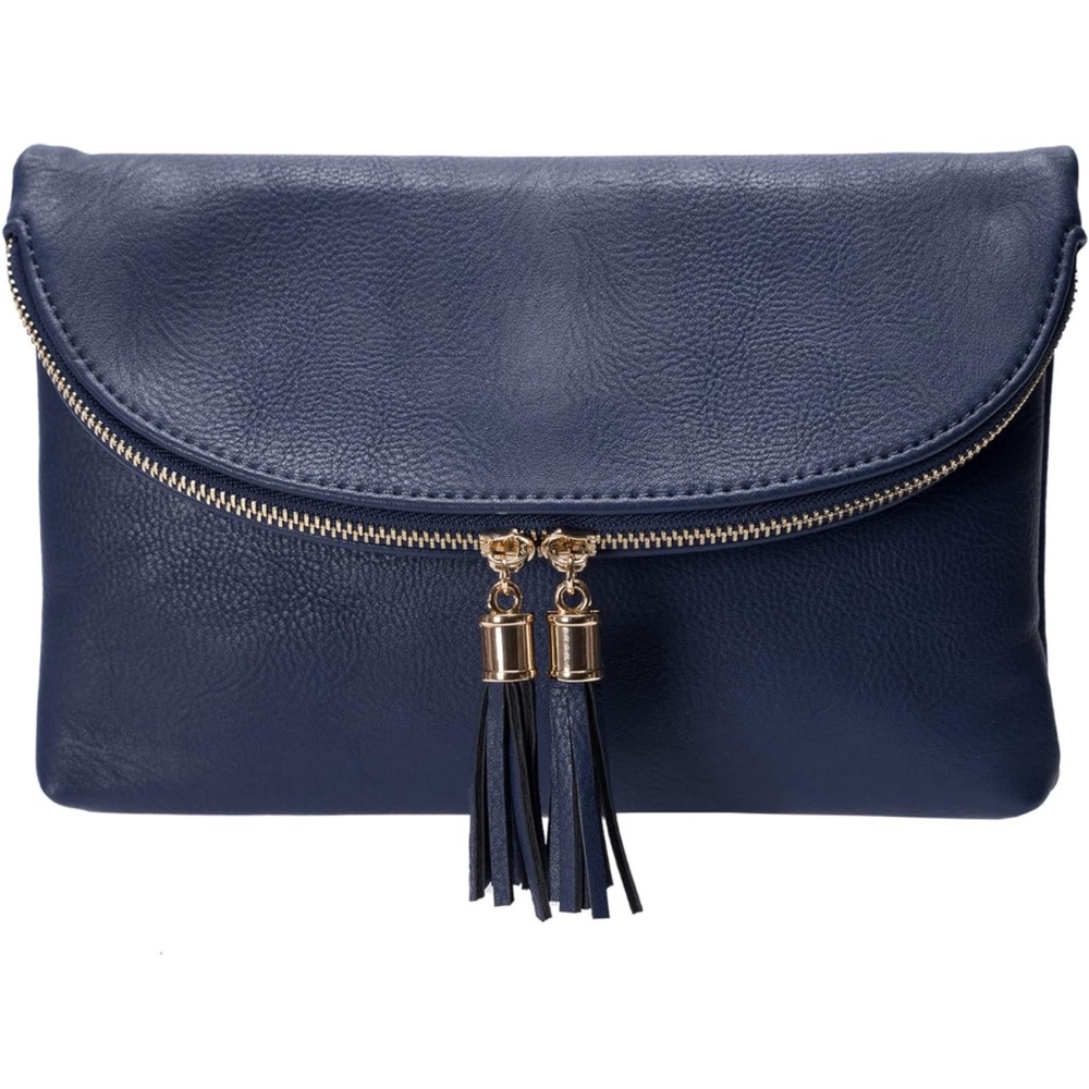 New! Navy Blue Envelope Purse Crossbody Bag With Tassels - Picture 2 of 5